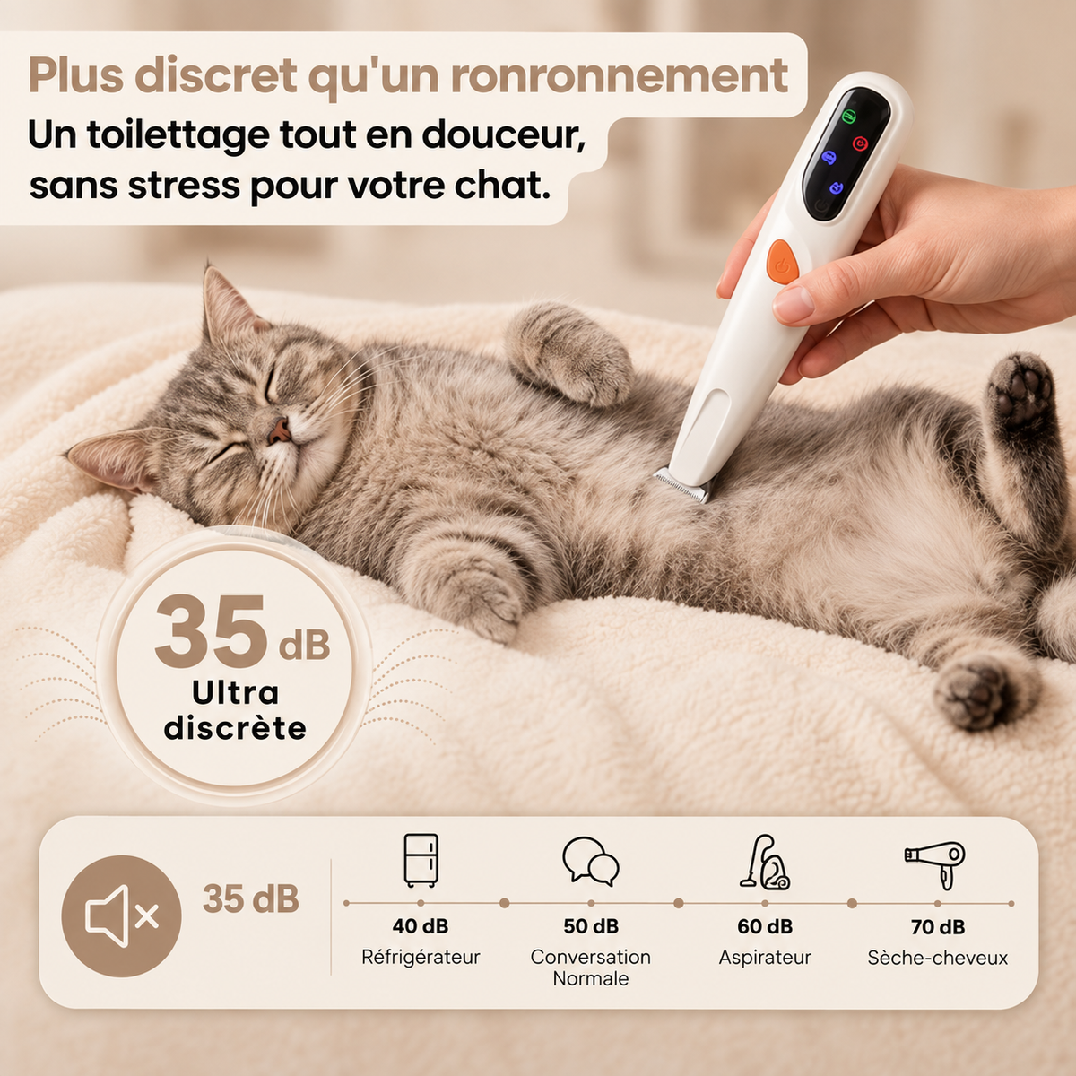 Elyvenza SilentPaw™ — Tondeuse de toilettage silencieuse pour chat